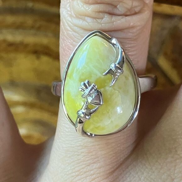 Natural Connemara Marble Sterling Silver Claddagh Ring - Picture 1 of 9